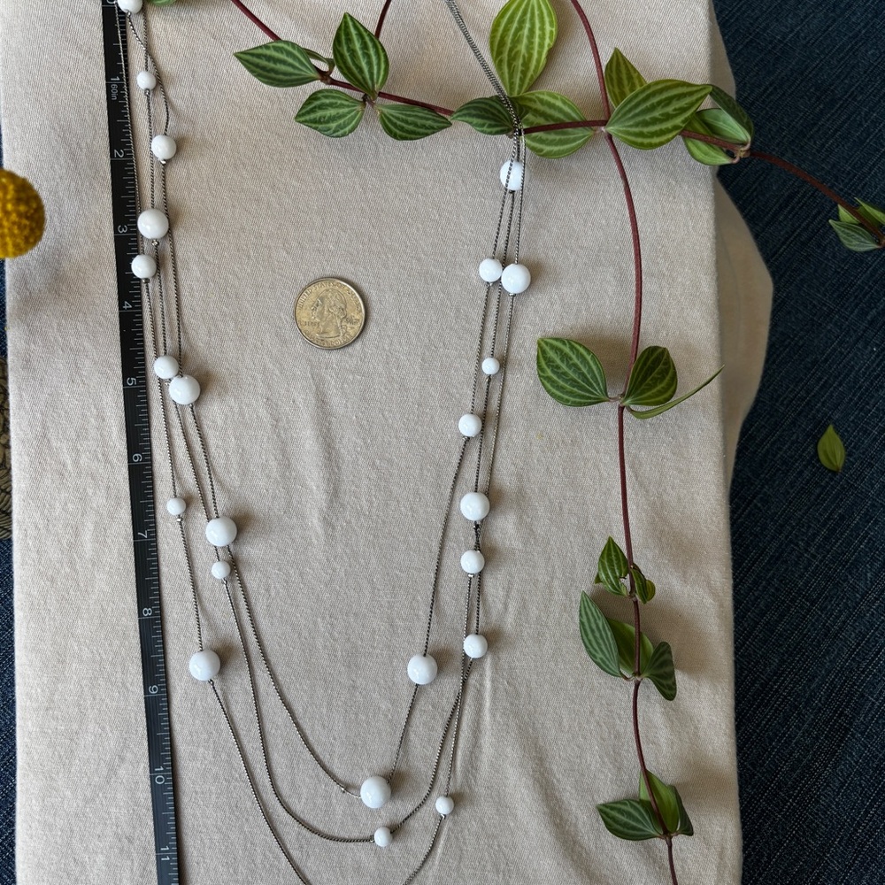 Triple Strand White Beaded Vintage Necklace